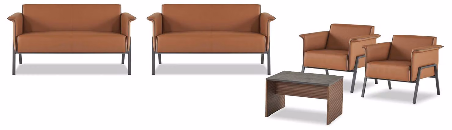 Braune Robuste Büromöbel Moderner Beistelltisch 2x Sitzsessel 2-Sitzer