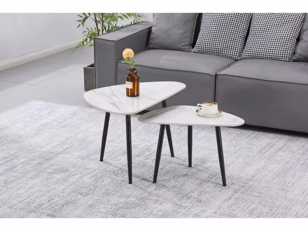 Set di 2 tavolini da caffè impilabili Habitat in ceramica e metallo con design moderno e forme ovali, Bianco e Nero, L/P/H: 79 x 49 x 56 cm – 2