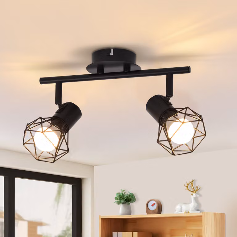ZMH Faretto da soffitto nero 2 fiamme E14 regolabile 350° lampada da parete in metallo con paralume quadrato per soggiorno corridoio camera da letto