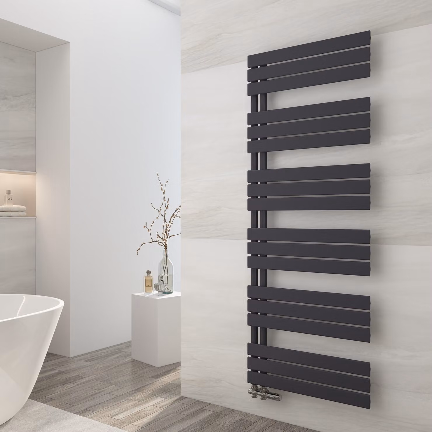 EMKE radiatore bagno piatto 1599x600 mm nero scaldasalviette asciugamani, pannello portasalviette attacco laterale per bagno 958W senza elemento riscaldante