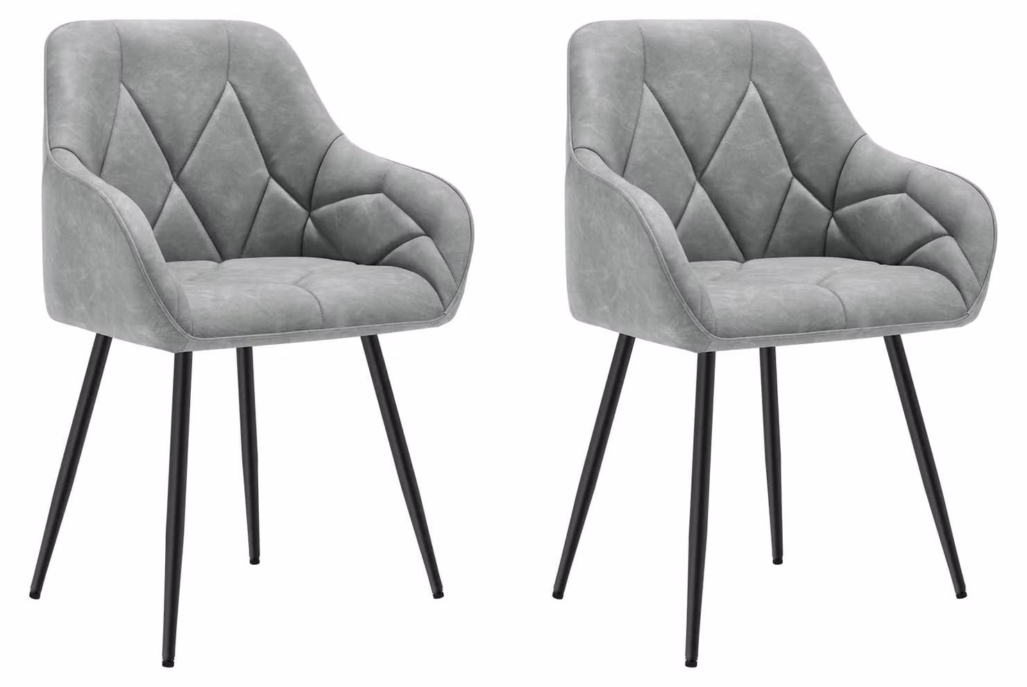 Set di 2 sedie da pranzo ergonomiche - Sedia da pranzo - Seduta imbottita - Schienale - Braccioli - Gambe in metallo - Stile moderno e minimalista - Pelle grigia