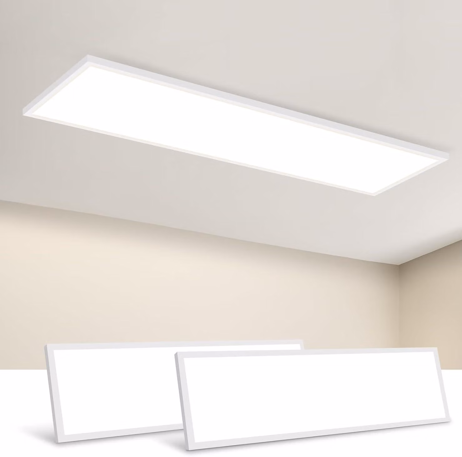 Pannelli LED ZMH, confezione da 2, 100x25 cm, lampada da ufficio, plafoniera con telecomando, 24W, dimmerabile, design piatto, colore bianco. Plafoniera ideale per cucina, corridoio, soggiorno e ufficio