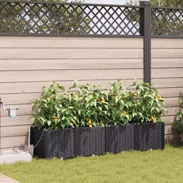 Vaso da giardino 4 pz-Set di 4 Fioriera da Esterno-Contenitore per Piante Nero Acciaio 536081