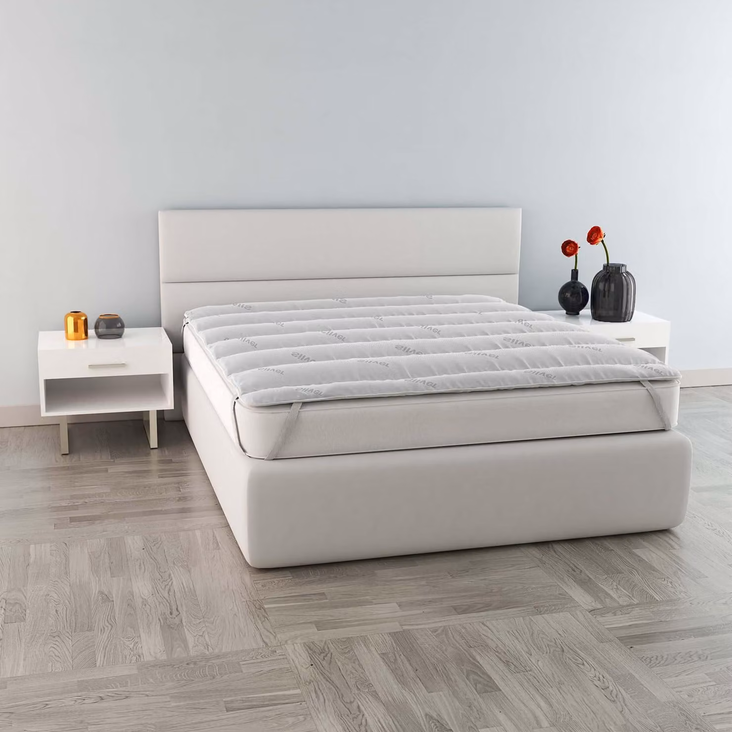 Topper imbottito in fibra di bambù, bianco, 165x195 cm