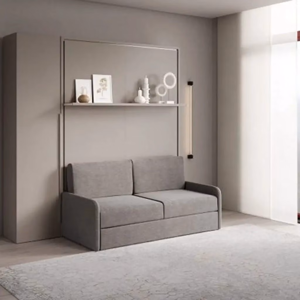 Letto matrimoniale a scomparsa Versia Itamoby con divano, mensola e armadio a 1 anta, colore argilla, L/P: 160 x 200 cm – 2