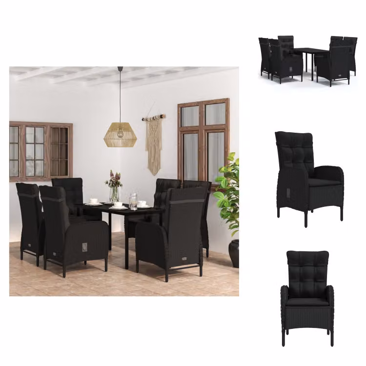 vidaXL set da pranzo da giardino 7 pezzi con cuscini nero - Set di mobili da giardino