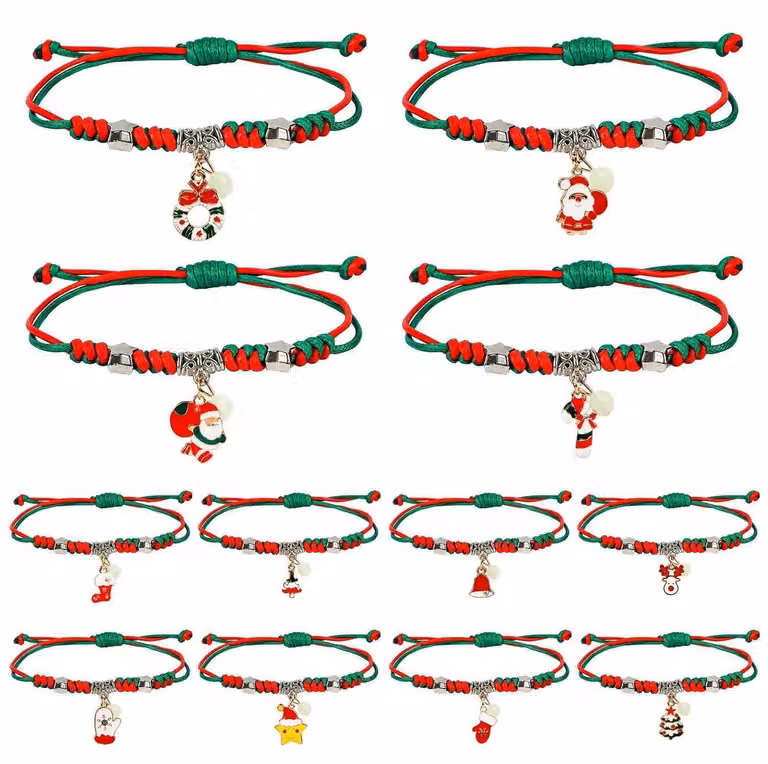 Braccialetti natalizi, confezione da 12 pezzi, ideali per l'avvento. Gioielli regolabili, con effetto luminoso, disponibili nei colori rosso e verde