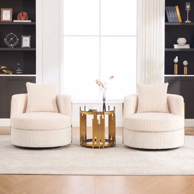 Poltrona relax girevole 360¡ã ¨C Minimal ¨C Beige corda imbottita con poggiapiedi contenitore