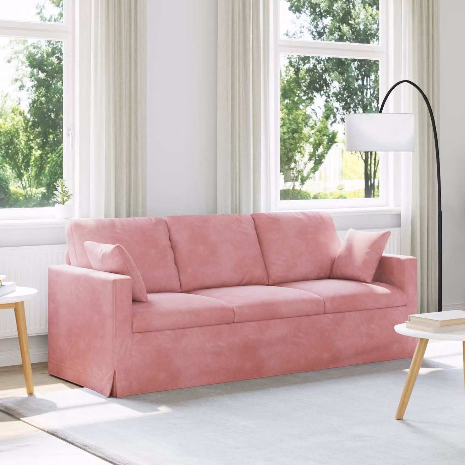 vidaXL Divano Moderno in Velluto Rosa con Cuscini e Coperture Rimovibili L: 198 cm, P: 78 cm, H: 80 cm – 1
