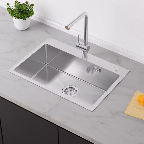 Lavello da cucina in acciaio inossidabile Ibenzoa®, 65 x 45 cm – Lavello da incasso in acciaio inossidabile 304 con foro per il rubinetto, scarico per sapone, sifone e attacco universale, dimensioni interne 60x35x18,5 cm