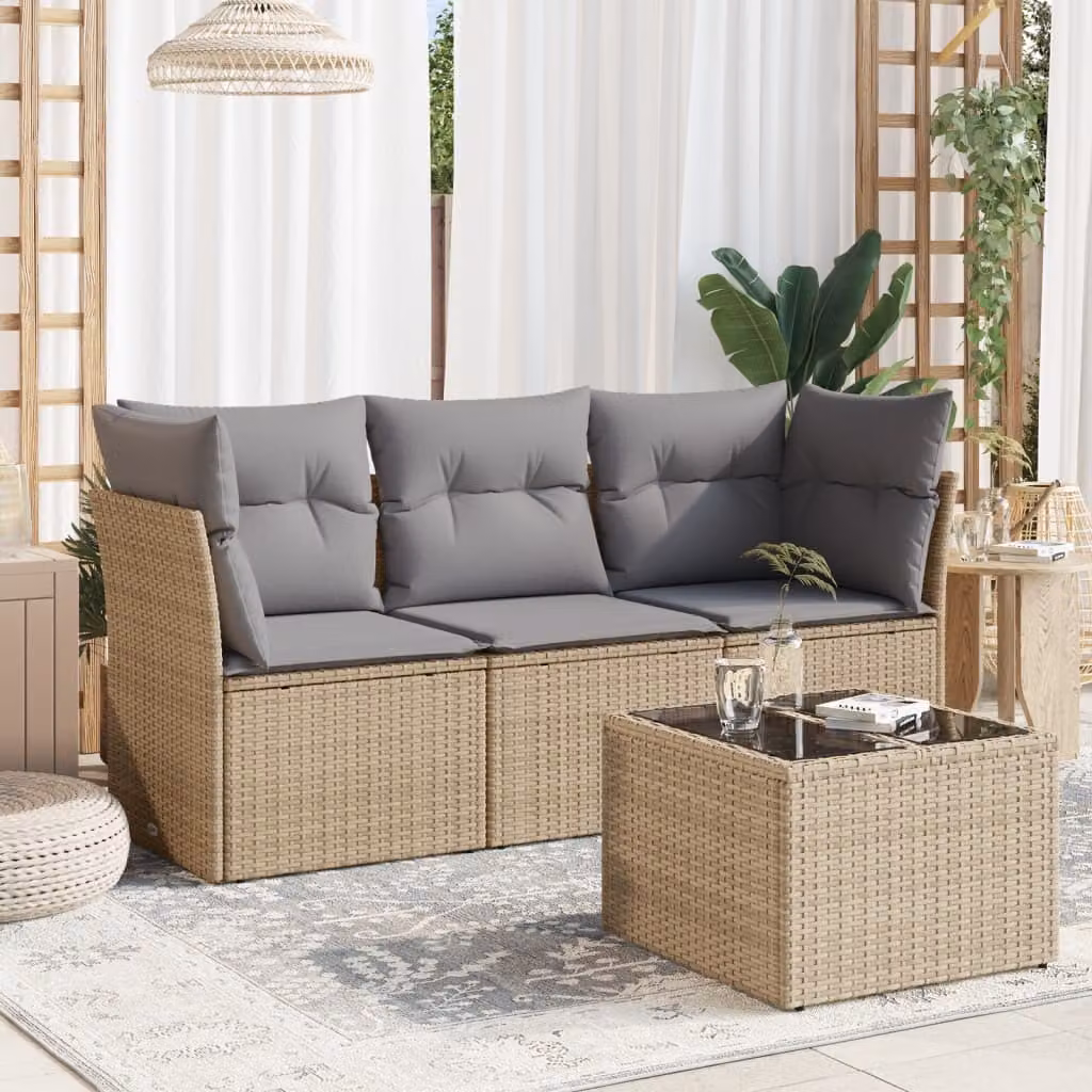 Maison Exclusive - Set Divano da Giardino 4 pz con Cuscini Beige in Polyrattan
