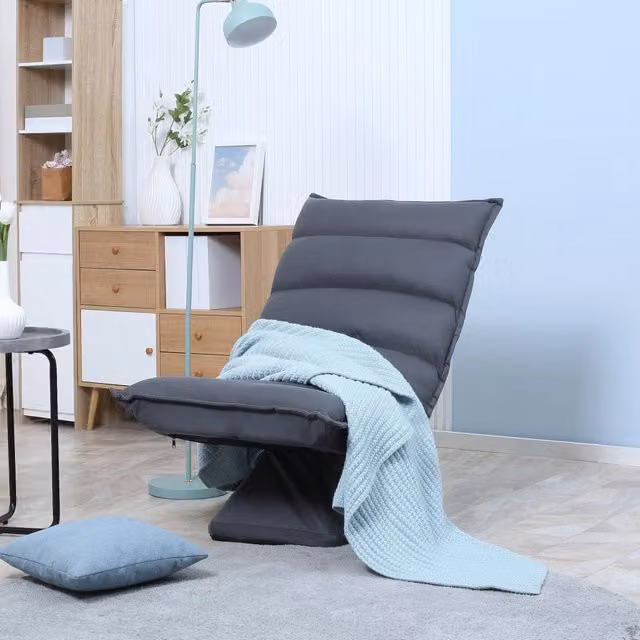 Poltrona relax girevole a 360 gradi WISHDOR con schienale reclinabile a 5 livelli in microfibra grigia e struttura in metallo – 1