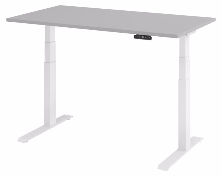 Scrivania elettrica bümö modello XDKB - Finitura: Grigio, Struttura: Bianco, Dimensioni: 140 x 80 cm