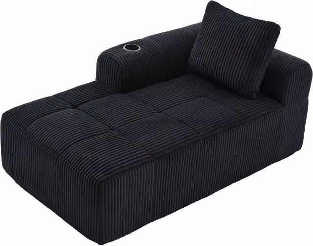 Sofa in corduroy con portavaso e tasca laterale, 158x93x61 cm, colore neutro