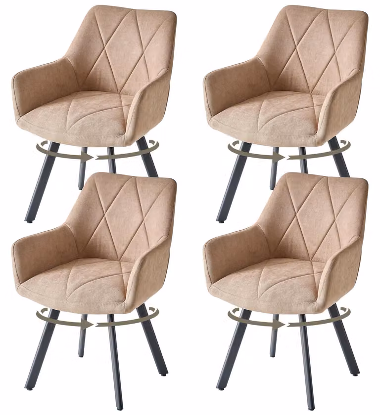 Set di 4 sedie da pranzo - Moderne sedie girevoli rivestite in tessuto - Rotazione a 360° - Seduta imbottita - Gambe in metallo - Ideali per sala da pranzo e cucina - Colore kaki