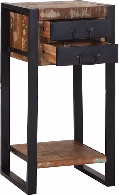 Tavolino laterale quadrato in legno massello e metallo stile industrial multicolore L/P/H: 40 x 40 x 80 cm – 1