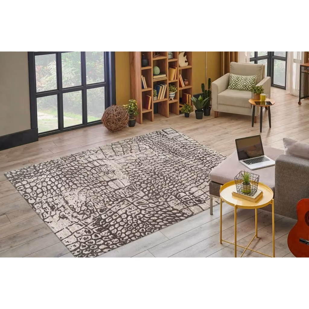 Tappeto moderno astratto Kendra Home in poliestere e cotone grigio e beige – 2