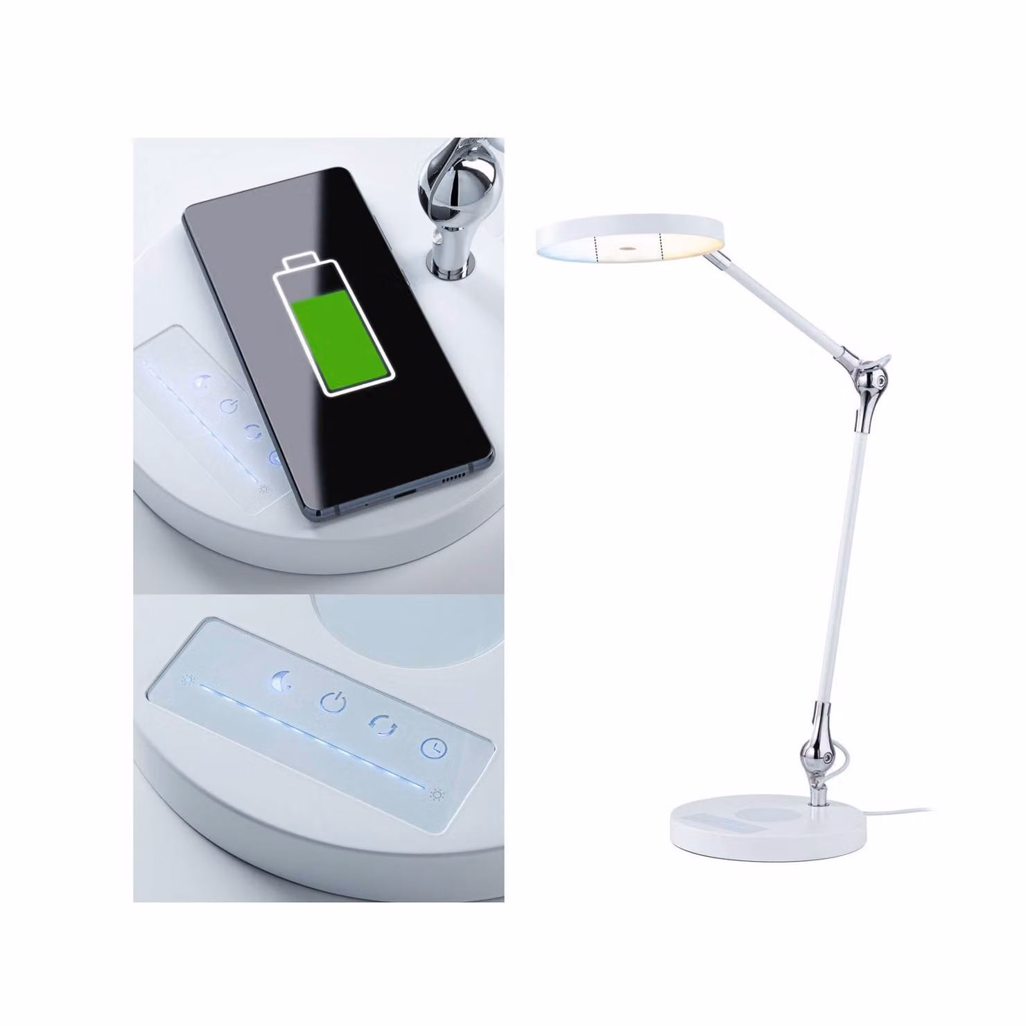 Paulmann Lampada da scrivania a LED Numis, dimmerabile, Bianco / Opale, Studio / Ufficio, Alluminio, Moderno, Lampada da tavolo LED