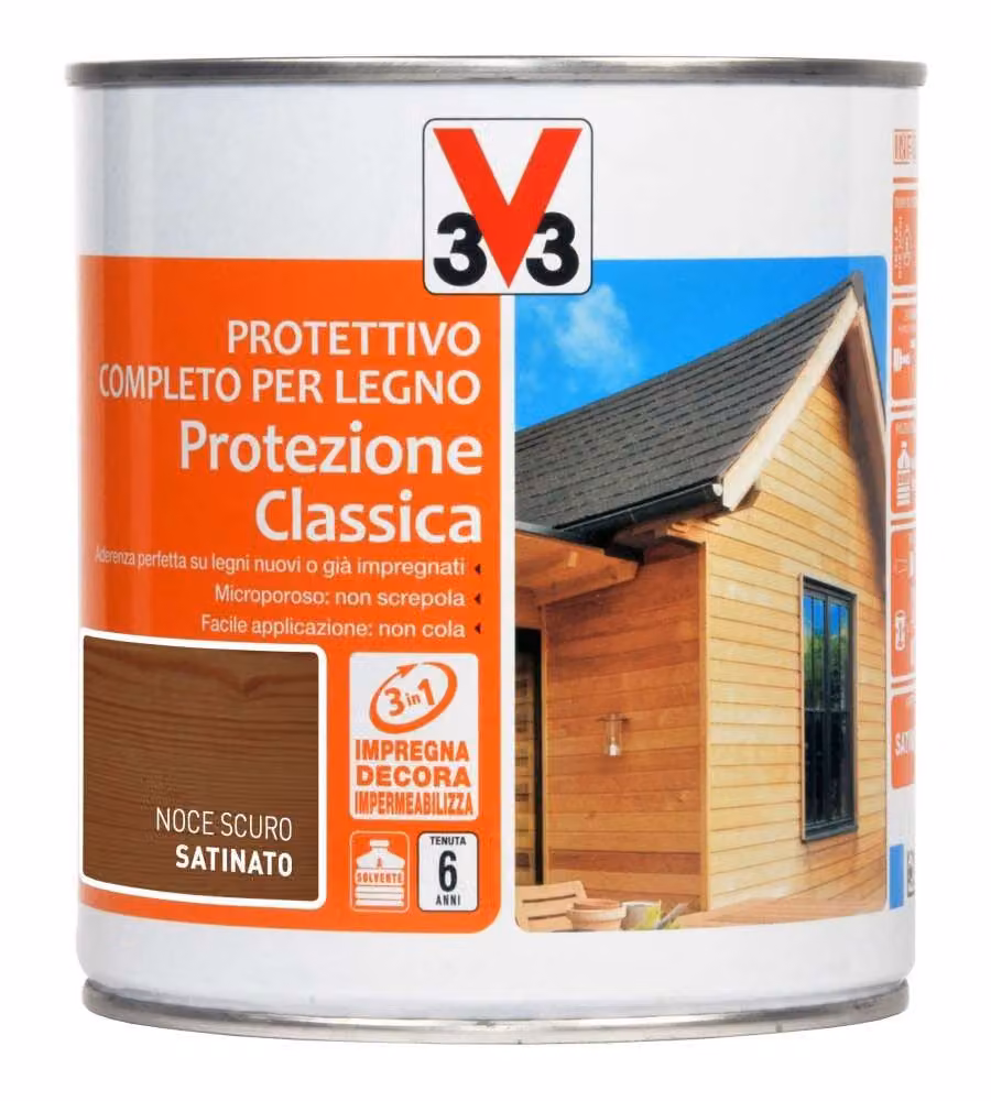 V33 Protettivo Legno Noce Scuro Satinato 750 ml - Alta Protezione UV