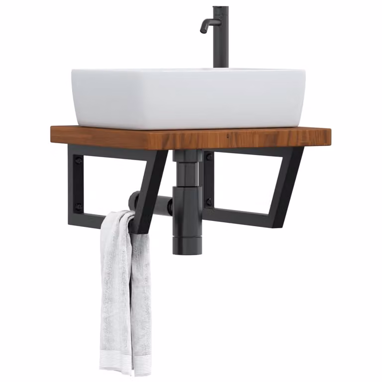 vidaXL Ripiano a Parete per Lavabo in Acciaio e Rovere in Colore Marrone e Nero