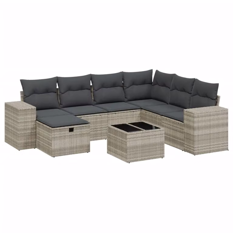Set Divano da Giardino 8pz con Cuscini Grigio Chiaro Polyrattan