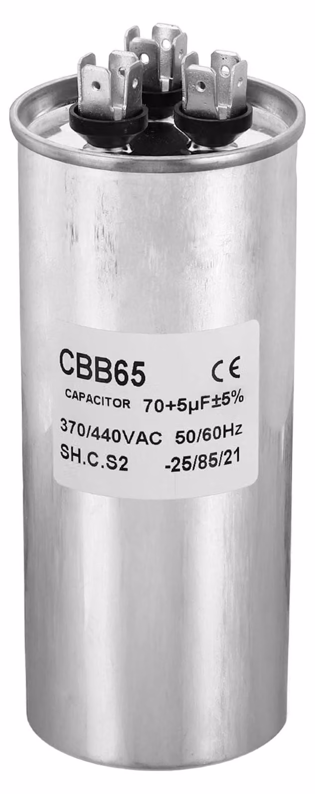 Condensatore industriale da 70+5 µF per compressore di condizionamento - 370/440 V, con involucro in alluminio