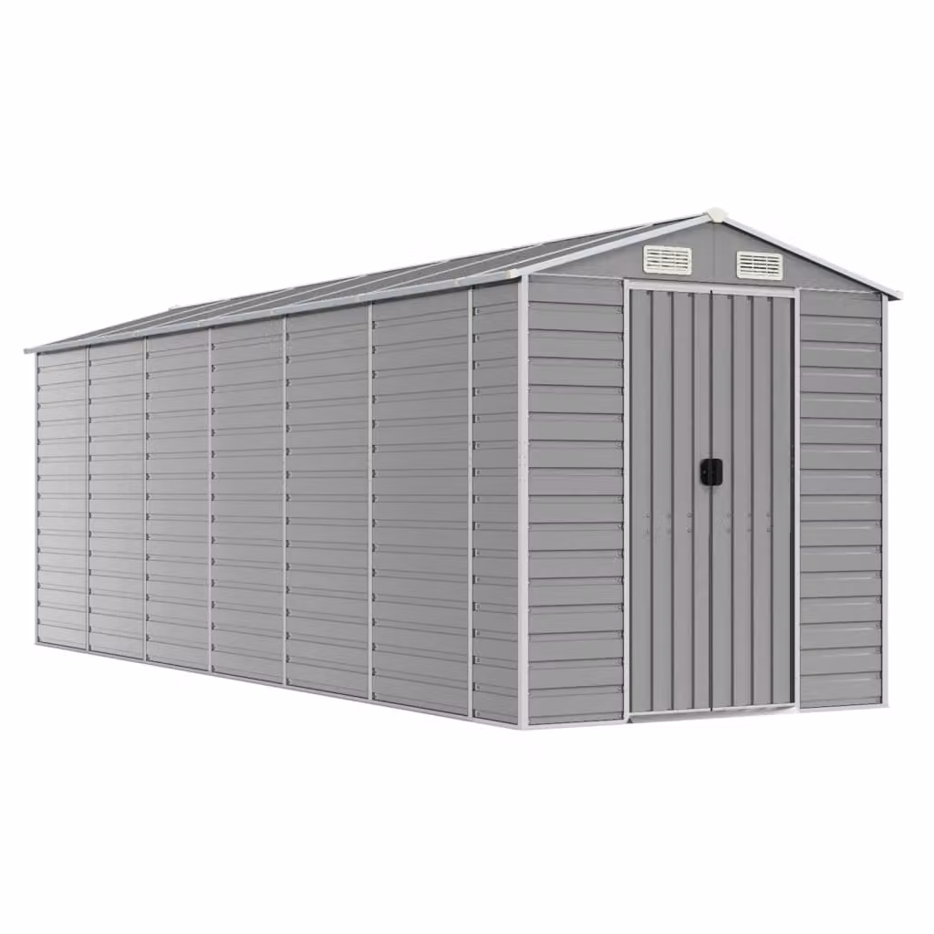 Casetta da giardino grigio chiaro 191x555x198 cm in acciaio zincato