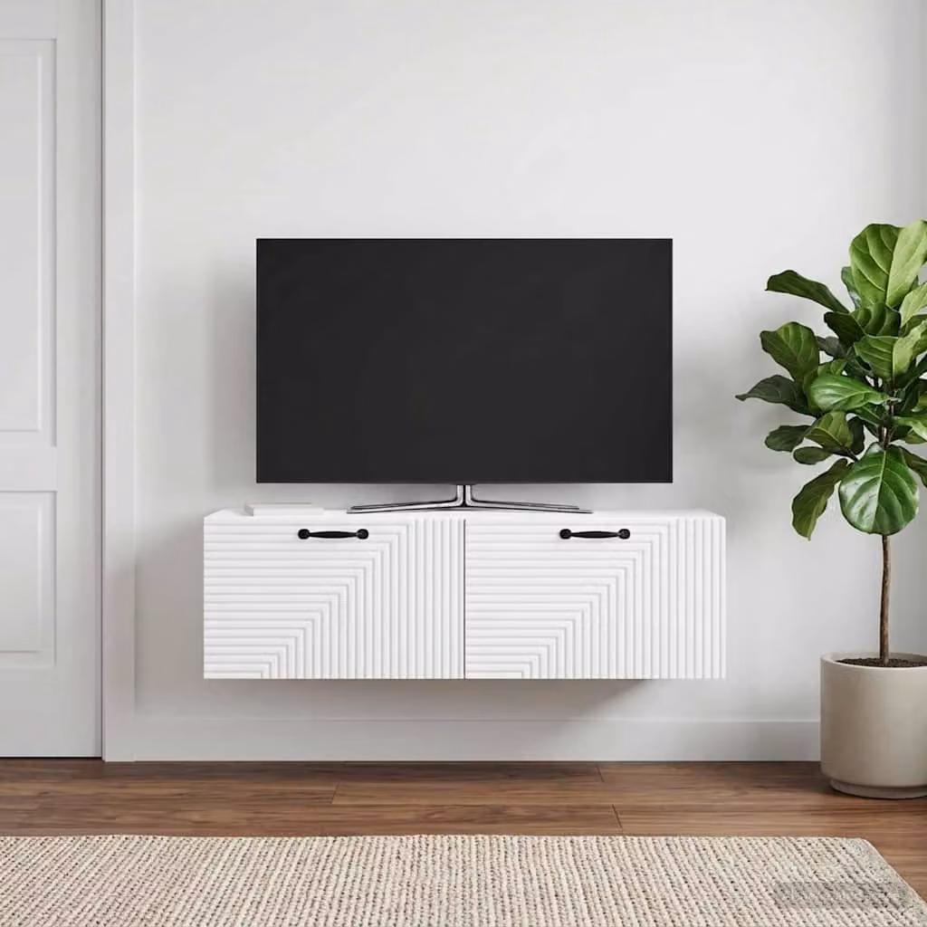 vidaXL Mobile Porta TV da Muro Bianco Moderno in MDF con Scomparti Media L 98 x P 31 x H 30 cm