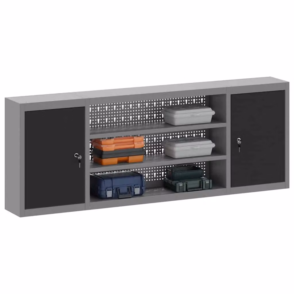 Mobiletto portautensili in stile industriale con serratura in acciaio nero e grigio L: 50 cm, P: 20 cm, H: 55 cm – 2