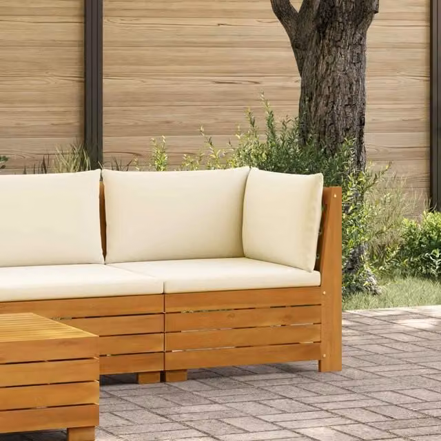Divano Angolare da Giardino-Sofa da giardino Legno di Acacia Massello Marrone 698687