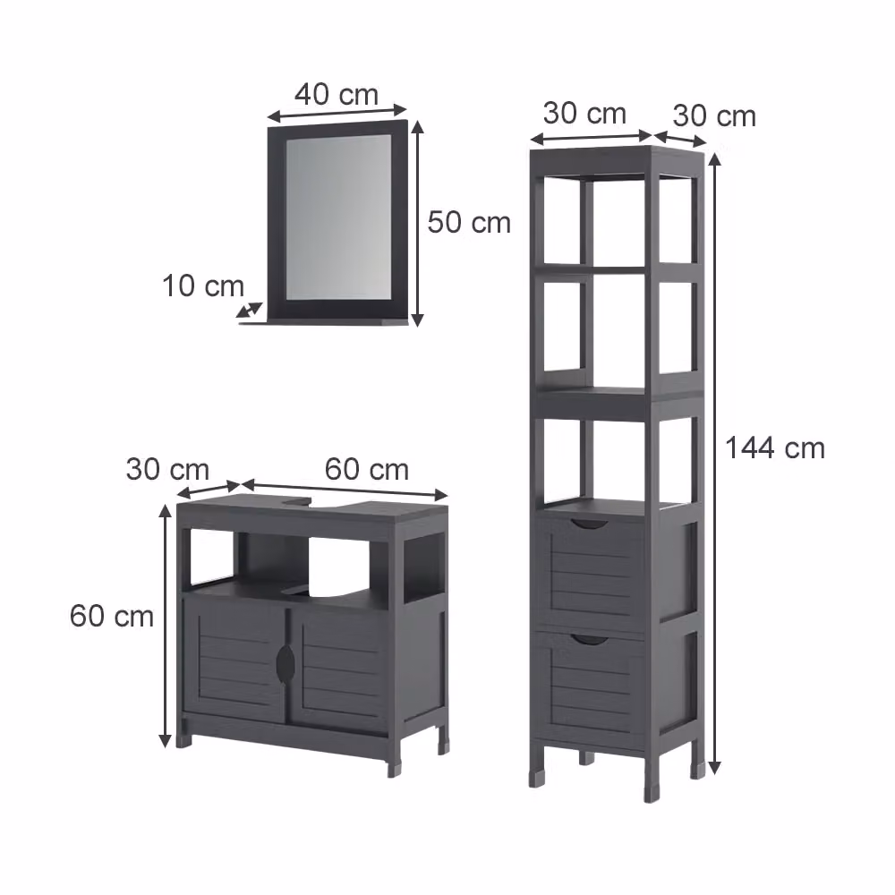 Set di mobili da bagno Vicco Vilda Grigio opaco composto da 3 pezzi con base lavabo, pensile specchio e colonna alta – 2
