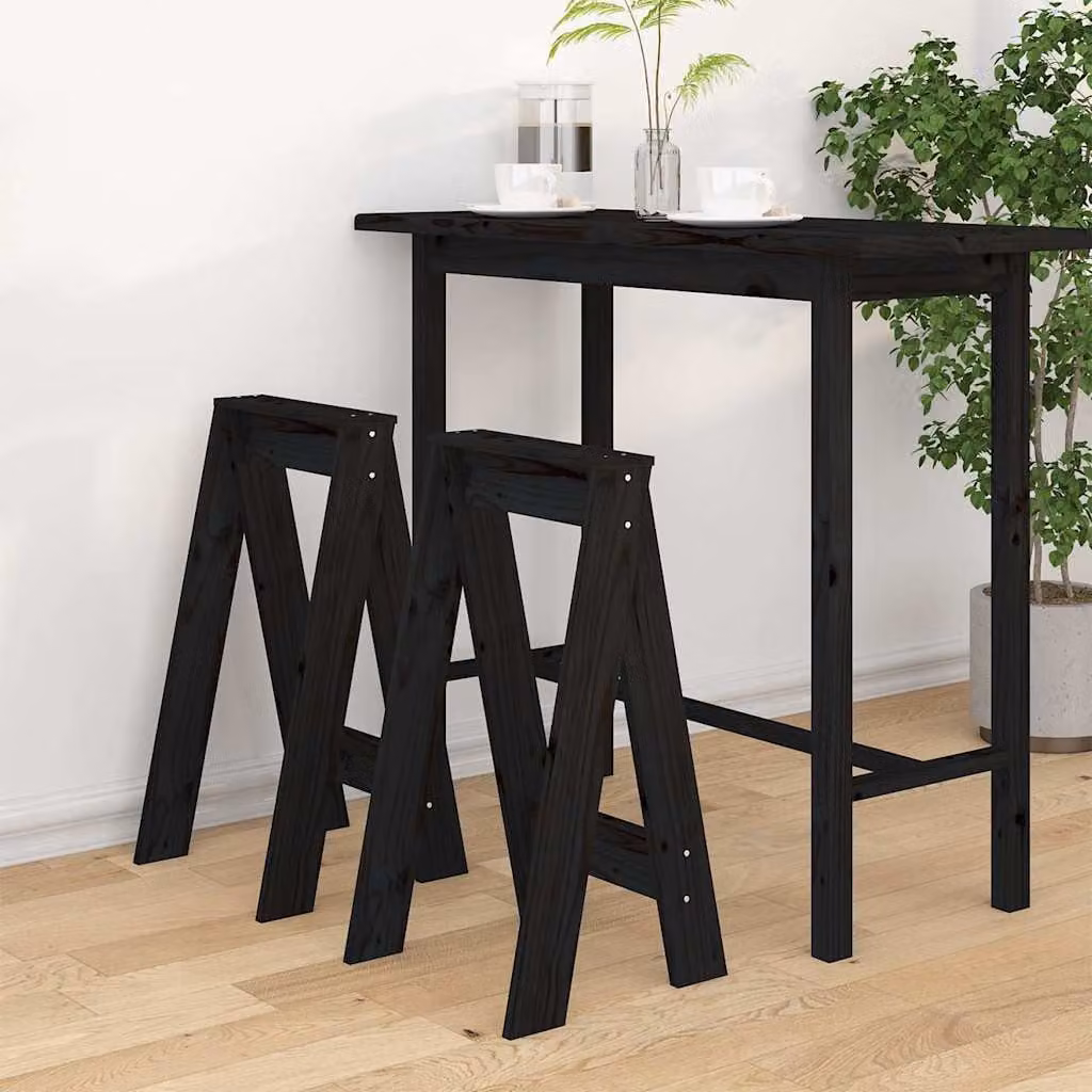 Set di 2 sgabelli vidaXL in legno massello di pino nero L/P/H: 40 x 40 x 75 cm