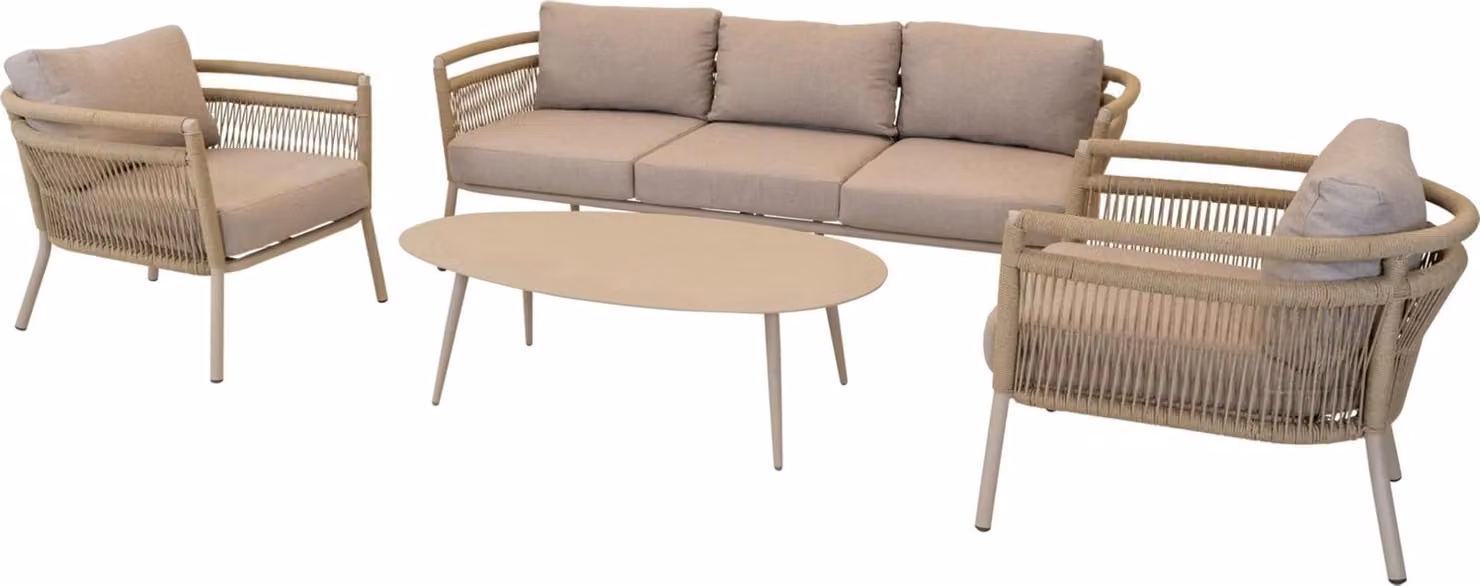 Set da salotto - Corda beige - Struttura in alluminio - 3 pezzi