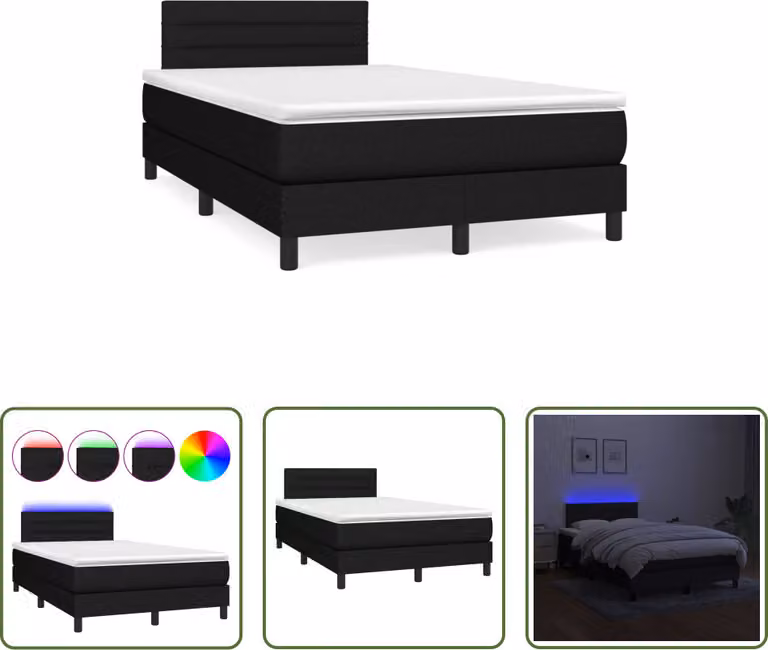 The Living Store Letto a molle con materasso e LED nero 120x190 cm in tessuto