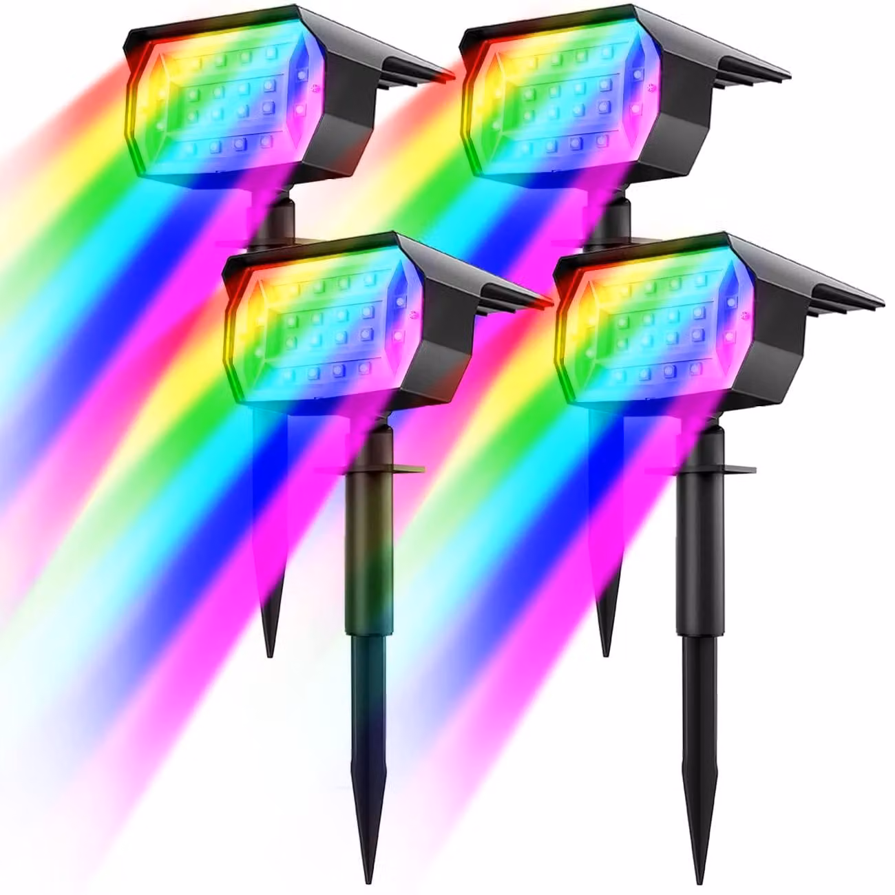 Set di 4 lampade solari, RGB, colorate, con grado di protezione IP65, ideali per giardino e feste