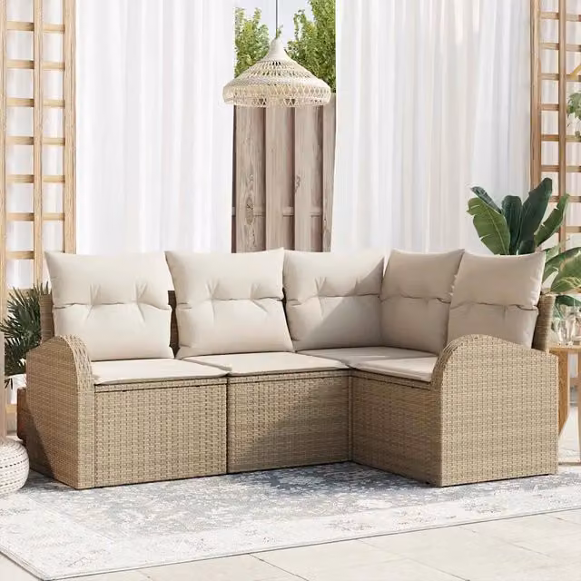 Set Divano da Giardino 4 pz Beige polyrattan 3346021