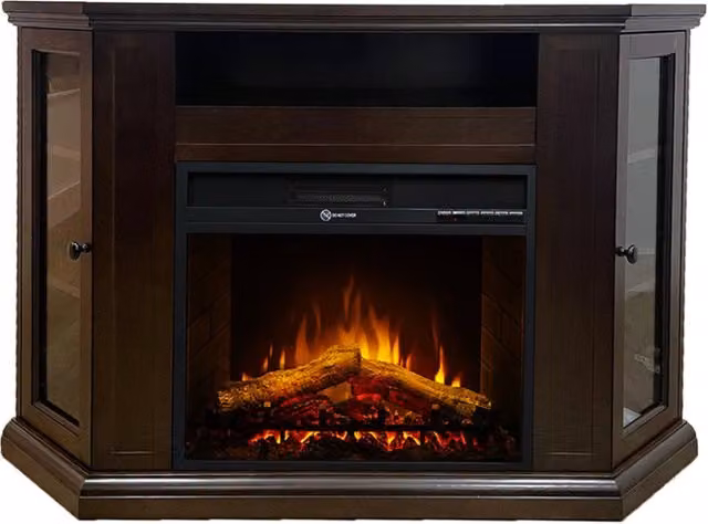 Camino elettrico angolare Divina Fire Madison in legno color noce L: 126 cm, P: 78 cm, H: 80,5 cm