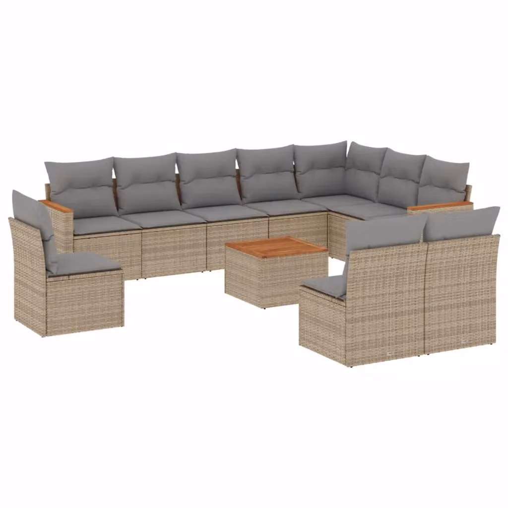 vidaXL Set Divano da Giardino a L 11 pz con Cuscini Beige e Grigio in Polyrattan e Acciaio – 2