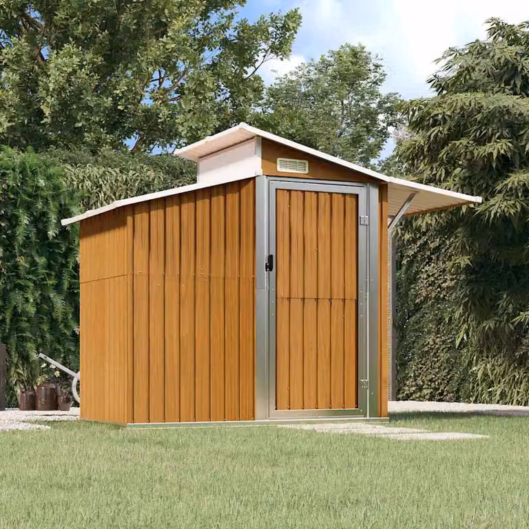 Capanno da Giardino vidaXL in Acciaio Zincato Marrone con Finestra e Apertura Laterale L/P/H: 270 x 130 x 208,5 cm