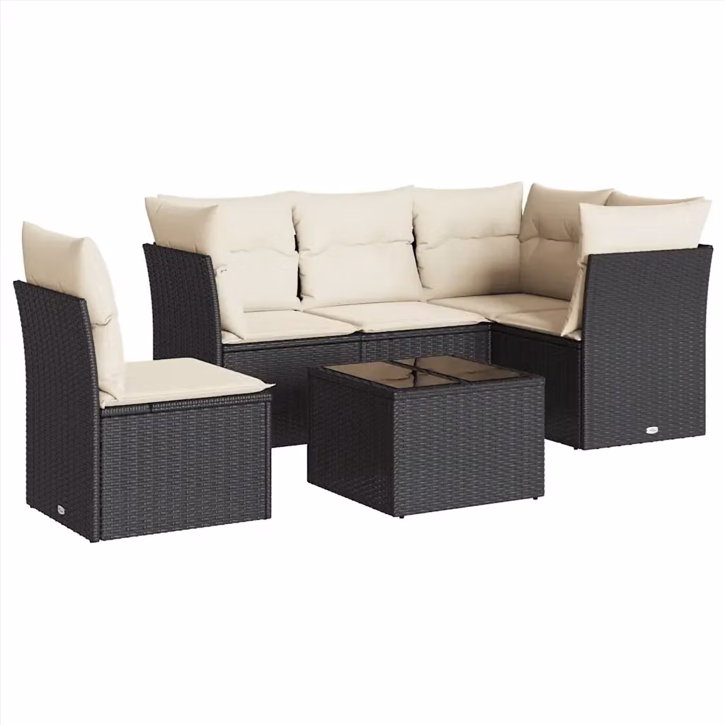 vidaXL Set Divano da Giardino 6 pz in Polyrattan Nero con Cuscini e Tavolino da Caffè – 2