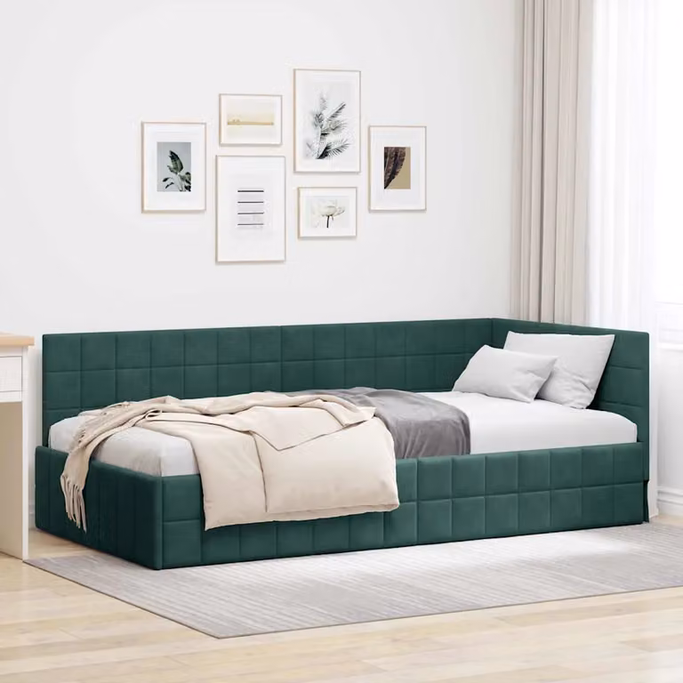 vidaXL Chaise Longue Asimmetrica in Velluto Verde per Soggiorno e Camera da Letto L: 204 cm, P: 140 cm, H: 72 cm