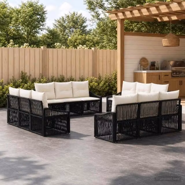 Set Divano da Giardino 12 pz Nero polyrattan 3435955