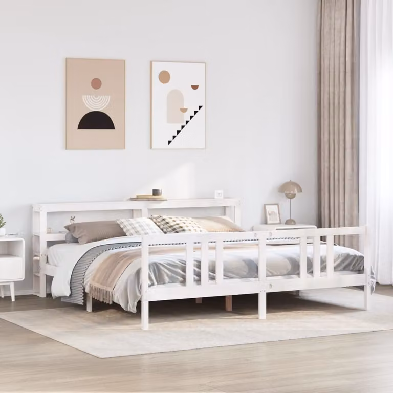 Letto con testiera vidaXL in legno di pino bianco L 200 cm x P 200 cm x H 206 cm