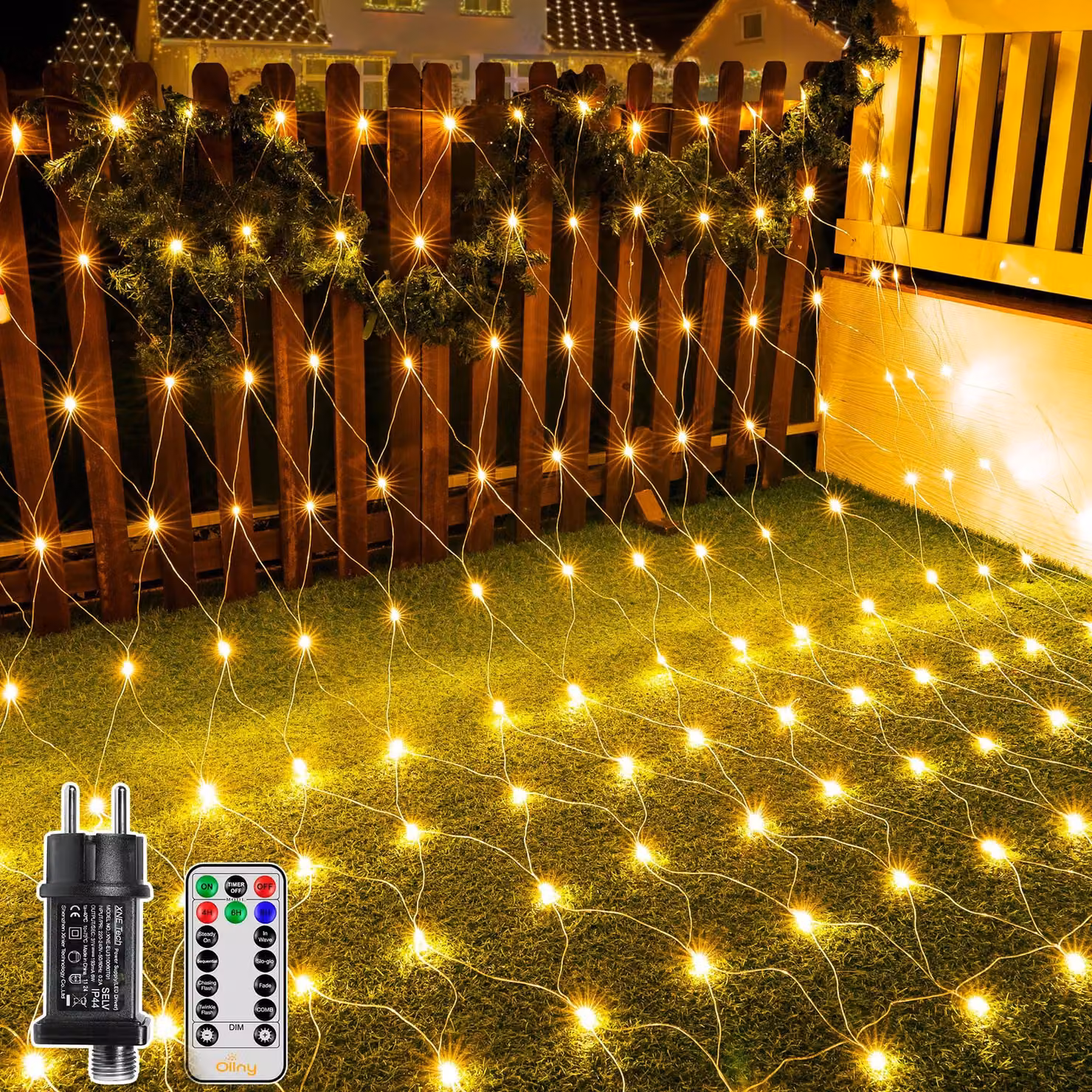 Illuminazione esterna, dimensioni 3x2 metri, 200 LED bianco caldo, con telecomando e timer