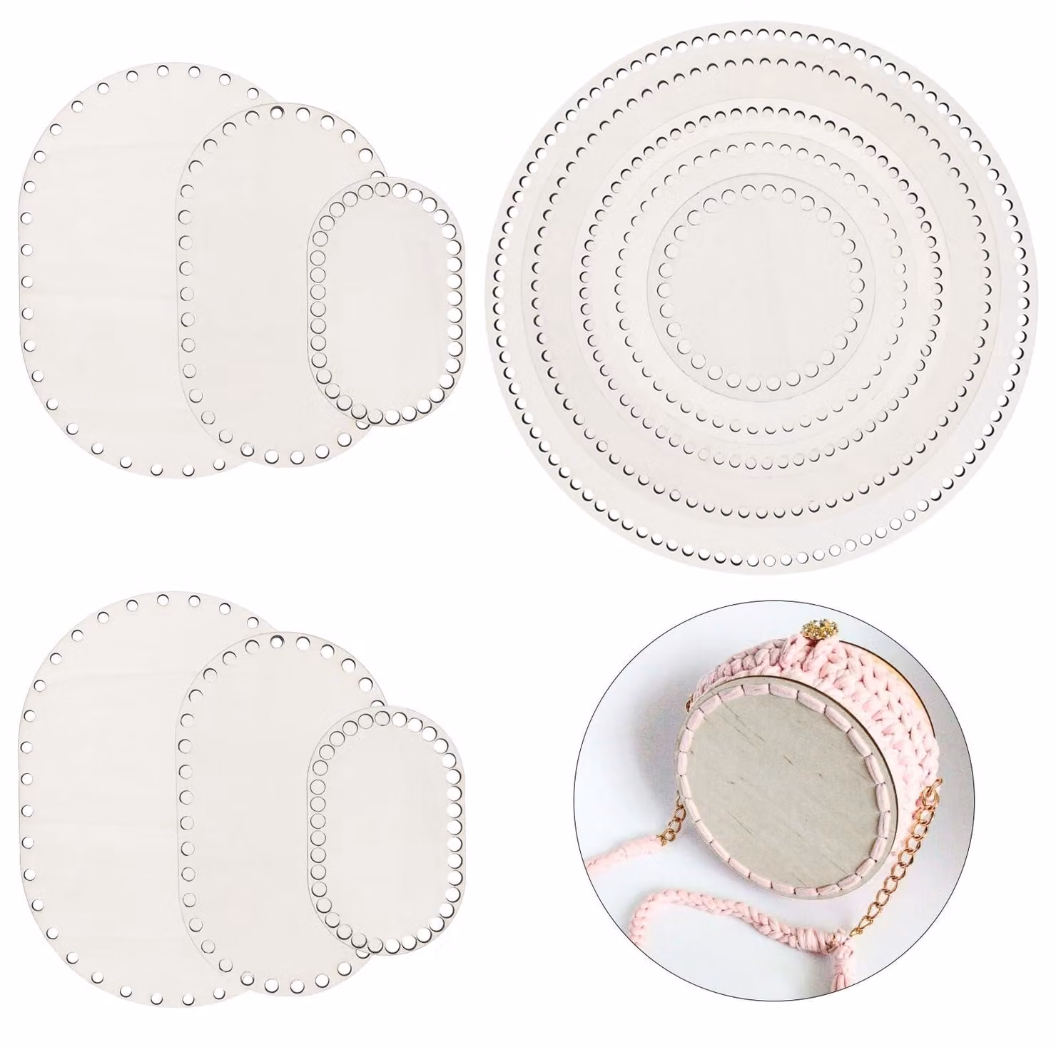 Set da 11 pezzi di basi intrecciate, diametro 2,8 mm, forma rotonda e ovale, fori da 6 mm