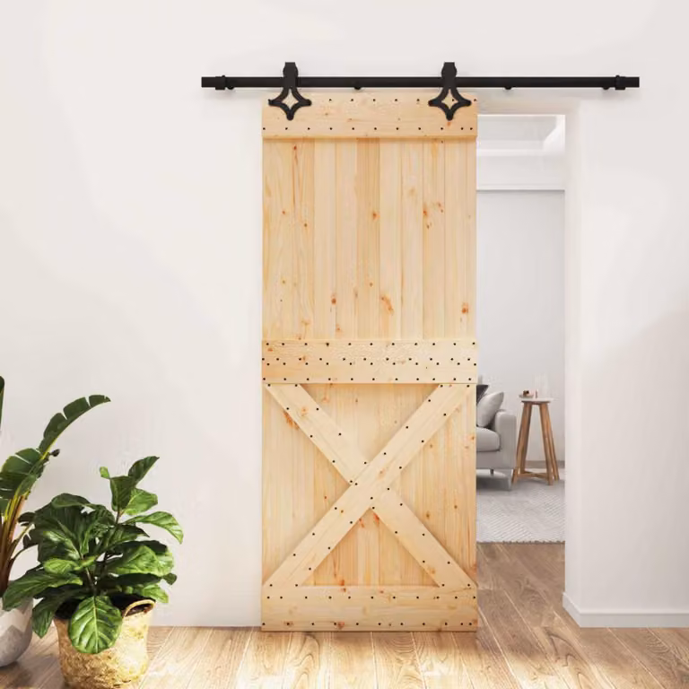 Porta scorrevole moderna vidaXL in legno e acciaio, colore marrone e nero, L: 85 cm, H: 210 cm