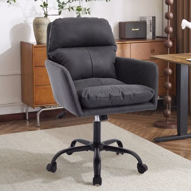 Sedia da ufficio Zephmum moderna in pelle sintetica e tessuto, colore nero e grigio, con braccioli e base regolabile per home office