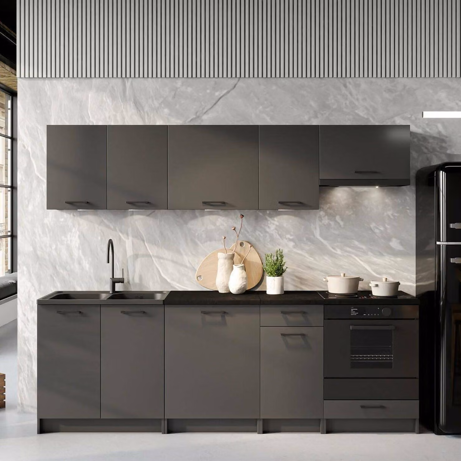 Miogli - Cucina, Nero Antracite, Modulabile, Elettrodomestici non inclusi