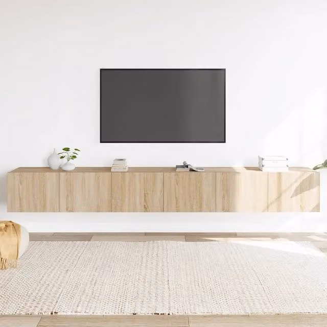 Set di mobili porta TV 3 pezzi vidaXL in legno multistrato color rovere, montaggio a parete