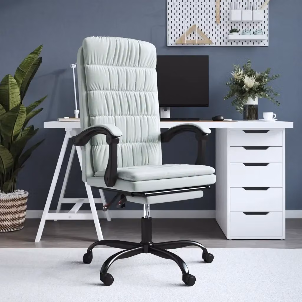Sedia da ufficio girevole in velluto grigio con braccioli e ruote per home office in stile minimalista – 2